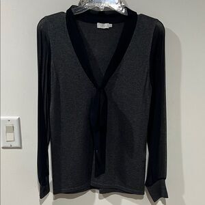 Silk and Cashmere Black and Gray Sheer Sleeve Blouse